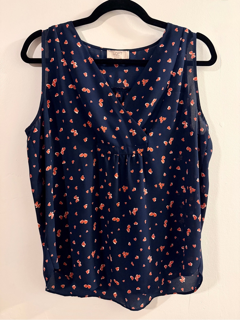 LOFT Outlet Navy Sleeveless V-Neck Top with Heart Print